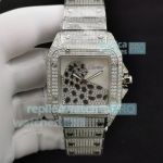 Iced Out Cartier Replica Santos 100 Swiss Replica Watch Silver Diamonds